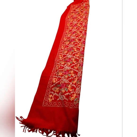 Other - NWOT Cashmere Oversized Elegant Deep Red Embroidered Pashmina
